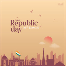 Vector Illustration Republic Day India 26th January Editable Post Template Rising Sun