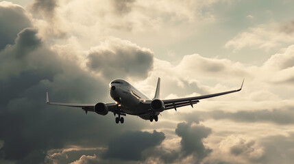 Wall Mural - Beautiful photo of airplane on sunset symbolizing freedom of movement. Concept of air transportation