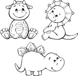 Fototapeta Pokój dzieciecy - Cute dinosaurs, in cartoon style, on an isolated background. Vector illustration, animals, minimalistic, contour.