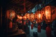 Lovely illuminated Chinese lanterns adorn the town. Generative AI