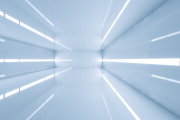 Poster - Abstract light futuristic room with lights. Tunnel concept. 3D Rendering.