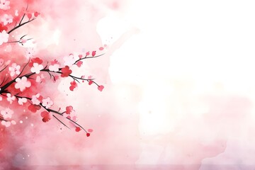 Wall Mural - Watercolor cherry blossom flower blooming branch with blank space frame banner background painting