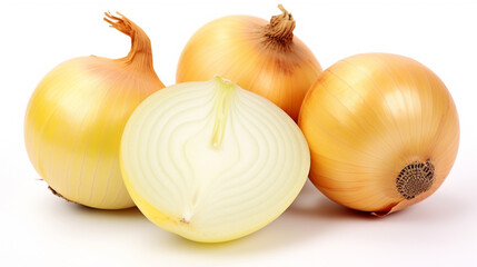 Sticker - Set of fresh whole and sliced onions isolated on white background. AI Generative