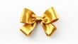 © Postproduction - Elegant golden bow on white background. Festive decoration and gift presentation
