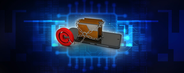 Poster - 3d rendering mobile folder storage with copyright lock