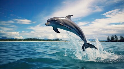 A playful dolphin pod in the ocean