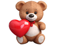 3d Cartoon Cute Teddy Bear Holding A Heart 