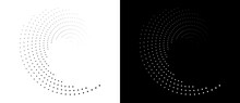 Modern Abstract Background. Halftone Dots In Circle Form. Round Logo, Design Element Or Icon. Vector Dotted Frame. A Black Figure On A White Background And An Equally White Figure On The Black Side.
