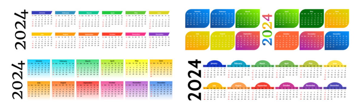 Calendar for 2024 isolated on a white background