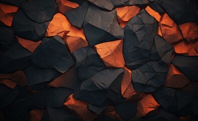 Poster - A stunning abstract background with a mix of black and orange tones, resembling porous rocks or dry earth. Generative AI.