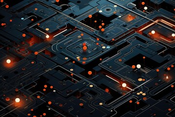 Wall Mural - Circuit board, technology background. 3d rendering, 3d illustration, A deep dive into the abstract construct of a navigation system, AI Generated