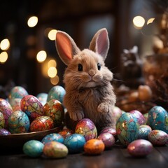 Poster - easter bunny with eggs