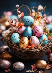 Wall Mural - easter eggs in a nest