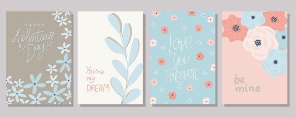 Wall Mural - A set of postcards for Valentine's Day. Cute illustrations. Couple in love. Cute elements for holiday cards	