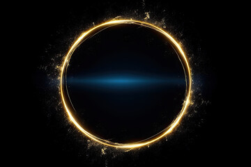 Wall Mural - gold circle light frame on black background.golden light effects on round placeholder for your text on dark background.a gold glowing circle.for futuristic or technology-themed designs.
