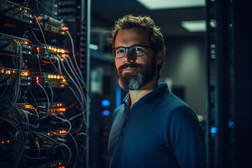 Poster - Digital technologies it programmer worker in modern network space working Generative AI