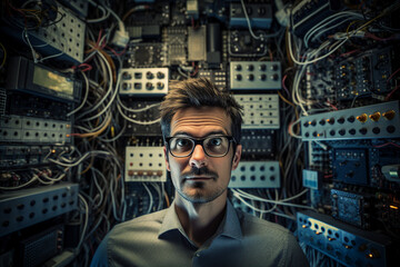 Poster - Digital technologies it programmer worker in modern network space working Generative AI