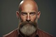 Shiny Man beard bald head. Adult portrait. Generate Ai