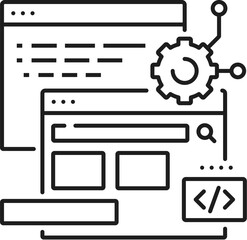 Poster - Web developer IT specialist icon of website design and digital technology software, line vector. Web developer or IT business for internet app or computer user interface and web site development