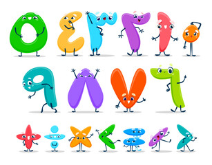 Poster - Arabic numbers or numeral characters. Cartoon vector numeric system personages, representing quantities or values. Cute funny digits from 0 to 9 and signs for efficient mathematical calculations