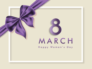 Wall Mural - 8th March, Happy Womens Day Elegant Card Design with Glossy Golden Bow Ribbon.