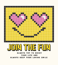 Lego Style Slogan And Smiley Face From, Yellow Lego Background, Vector Illustration For T-shirt Prints, Posters And Other Uses
