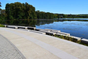 Wall Mural - blue lake in autumn, Lac d'Echternach