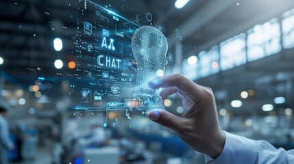 Poster - A businessman conducts research with an artificial intelligence chatbot