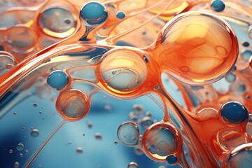 Abstract 3d render liquid bubbles background- Colorful oil bubbles and drops.