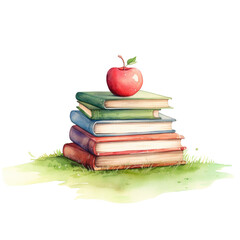 Wall Mural - Stack of books with an apple on top on transparent background. Concept of education and knowledge.





