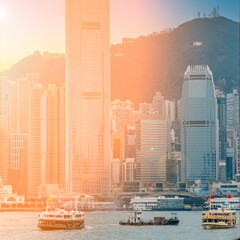 Wall Mural - Cityscape and skyline at Victoria Harbour in Hong Kong city