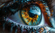 Close-up of a human eye with advanced cybernetic enhancements, symbolizing futuristic vision technology