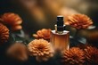 fancy perfume flacon advertising , colorful orange and green floral background