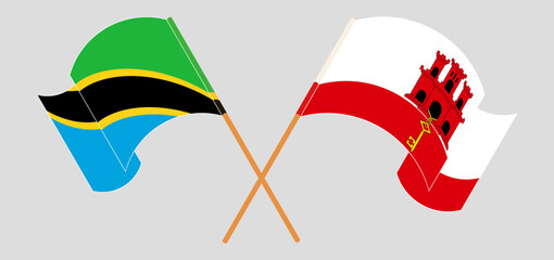 Wall Mural - Crossed and waving flags of Tanzania and Gibraltar