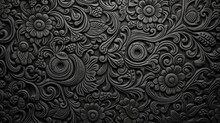 Embossed Black Background, Ethnic Indian Black Background Design. Geometric Abstract Pattern