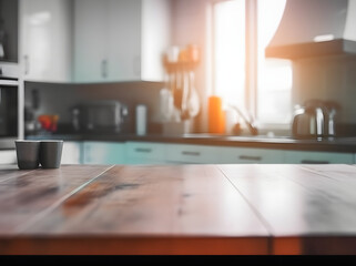 Poster - Table Top And Blur Kitchen Room Of The Background