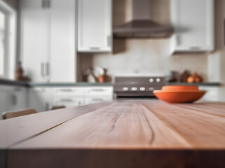 Poster - Table Top And Blur Kitchen Room Of The Background