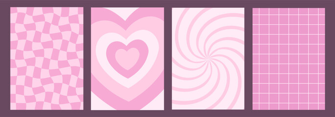 Poster - Set of Valentine Day posters, romantic backgrounds for postcards, greetings. Decorative retro art. Vector illustration.