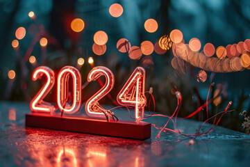 Wall Mural - 2024 happy new year concept. Holiday and celebration background. Generative ai.