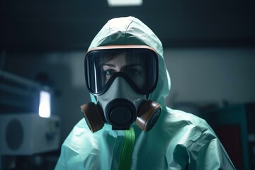 Radiation testing scientist in PPE with hazardous material. Generative AI