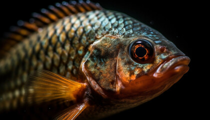 Wall Mural - Close up of a yellow goldfish swimming in a freshwater tank generated by AI