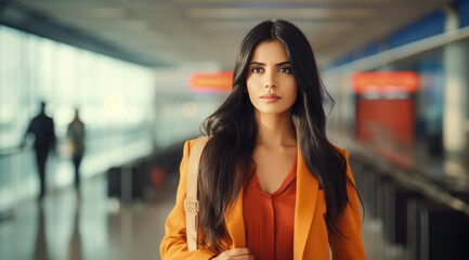 Wall Mural - young indian woman standing on international airport