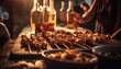 Grilled meat skewers on a barbecue, perfect for outdoor parties generated by AI
