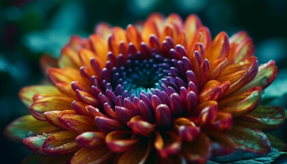 Wall Mural - Close up of a vibrant, multi colored flower head in nature generated by AI