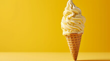 Yellow Ice Cream Cone, On A Yellow Background. Made With Generative Ai