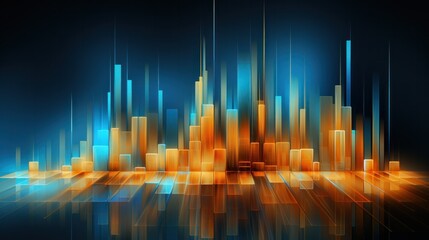 Poster - finance, graph, investment, chart, background, economy, financial, growth, money, stock. background urban architecture orange and blue solid likes a candlestick chart of investment with black scene.