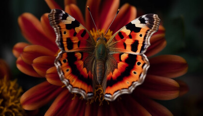 Canvas Print - Vibrant butterfly wing showcases natural beauty and elegance in nature generated by AI