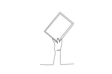 Single continuous line drawing of a hand gesture holding paper. Single line design vector graphic illustration 
