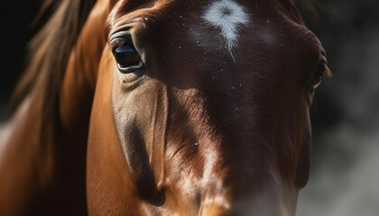 Sticker - Beautiful horse grazing in a green meadow on a farm generated by AI