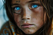 Symbolic Representation Of Poverty And Despair: Portrait Of A Blue-Eyed Girl With